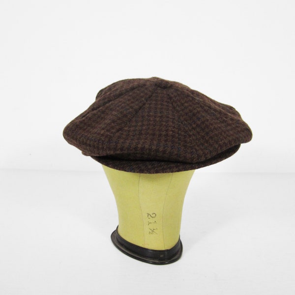 Vintage Tweed Eight Panel Cap Newsboy Hat - Size 7 1/8