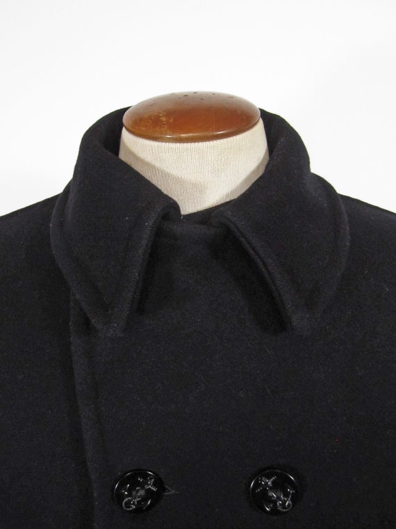 Vintage Navy Pea Coat 60s Black Wool Double Breas… - image 3