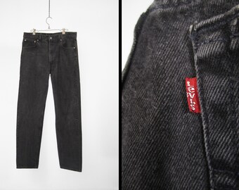 Vintage Levi's 505 Black Jeans 90s Denim Red Tab - 35 x 34