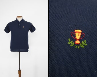 Vintage 60s Navy Polo Shirt Donmoor Blue Cotton Knit Collared - Small