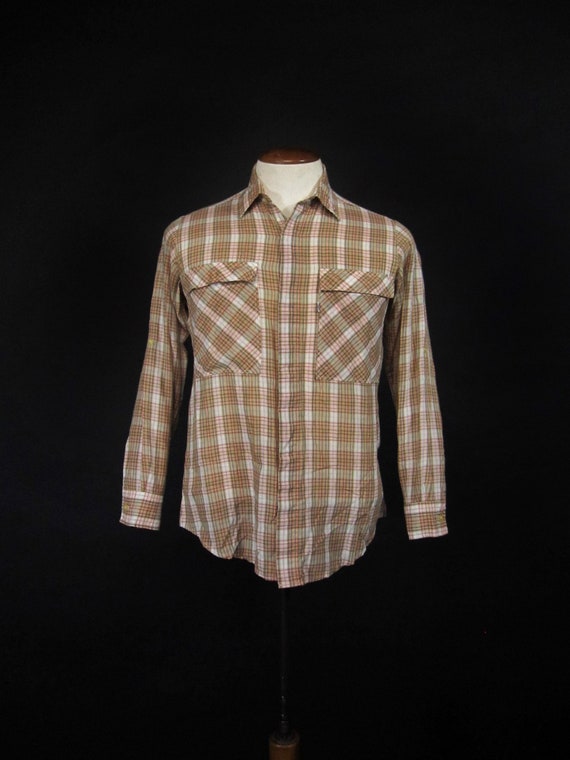 Vintage Levi's Fly Fishing Shirt 70s Green Orange… - image 2