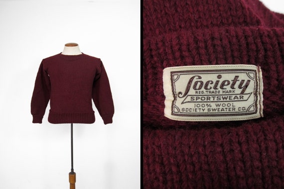 Vintage Society Boatneck Sweater Burgundy Wool 193