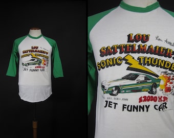 Vintage 80s Lou Sattelmaier Shirt Sonic Thunder Jet Funny Car Jersey - Size Large