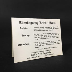Sholl's New Cafeteria Thanksgiving Gebetstischkarte 1433 K St Washington DC