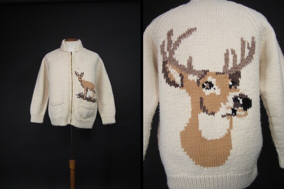 Vintage Deer Adirondack Sweater Heavy Zip Wool Sha