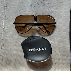 Vintage Ferarri Folding Sunglasses 70s Aviator Amber Lens Travel Glasses