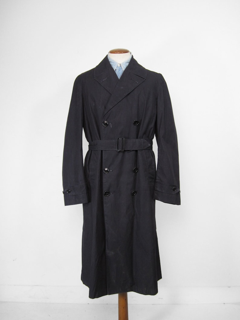 Vintage WW2 Raincoat US Navy Trench Coat Midnight Blue Belted Etsy
