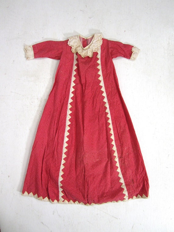 Antique Calico Dress Red Child's Long Primitive Ha