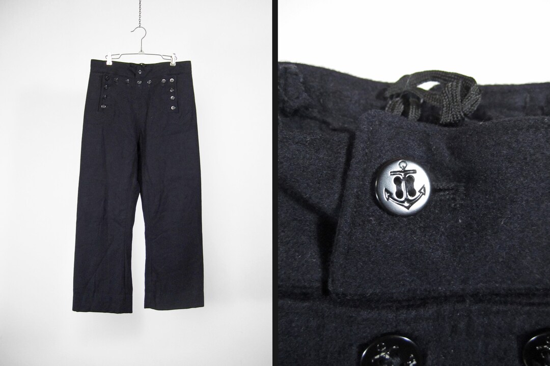 Vintage US Navy Sailor Pants Black Wool Broadfall Trousers Etsy