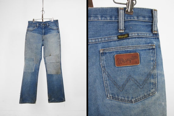 Vintage Wrangler Patched Jeans 70s Repaired Distre