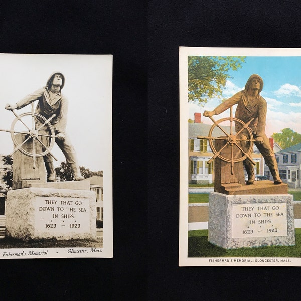 Fisherman's Memorial Postcards Gloucester MA Real Photo Lot of 2 Cards Vintage 1920s