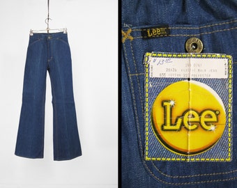 Vintage Lee Bell Bottom Jeans 1970s Women's Deadstock Denim - Size Small