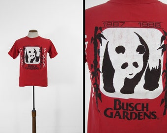 Vintage 80s Busch Gardens T-shirt Giant Panda Red Cotton - Small / Medium