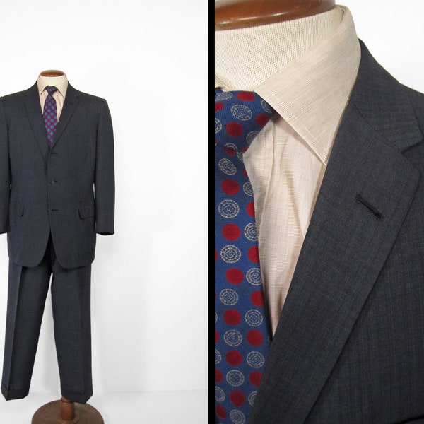Vintage 60s Blue Slate Suit Two Piece Retro Fit - Size 40