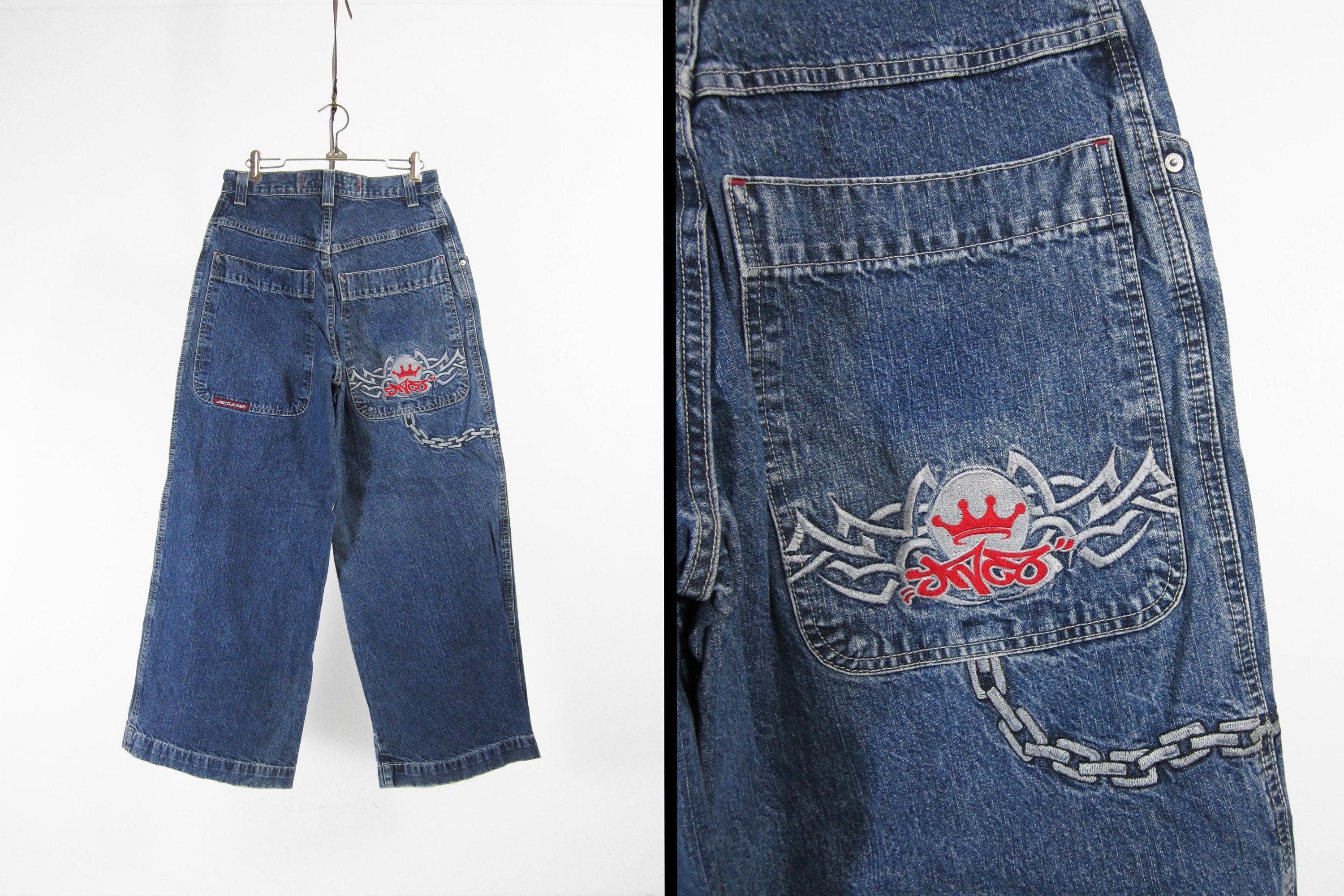 Vintage JNCO Jeans 90s Chain Wide Leg Denim Skater Pants - Size 30 