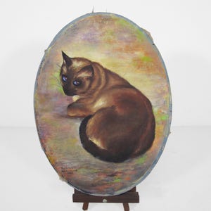 Vintage Siamese Cat Painting 1960 Portrait of &quot;Pretty Girl&quot;