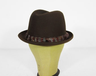 Vintage Field and Stream Fedora Feather Band Brown Felt - Size 7
