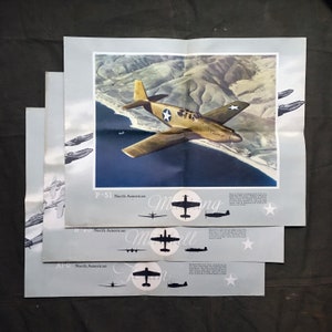 Vintage WWII Airplane Posters Lot of 3 Mustang Mitchell Texan Large Unused image 1
