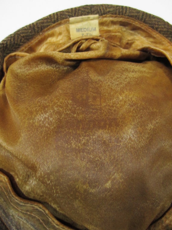 Vintage Brown Flat Cap Tweed Herringbone Hat - Si… - image 6