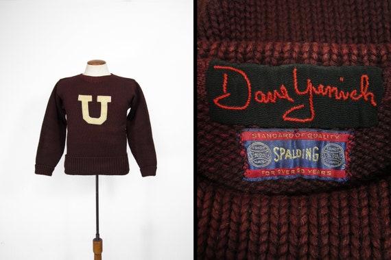 Vintage 30s Union College Sweater Spalding Burgund