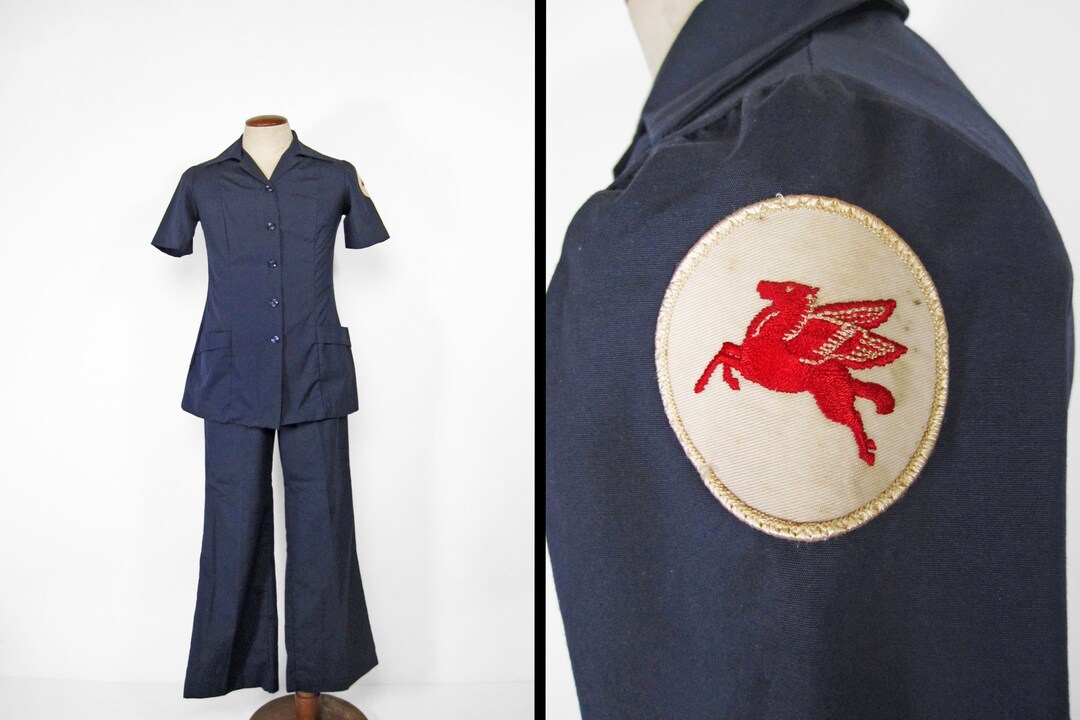Vintage Mobil Gas Station Uniform Women's Two Piece Etsy
