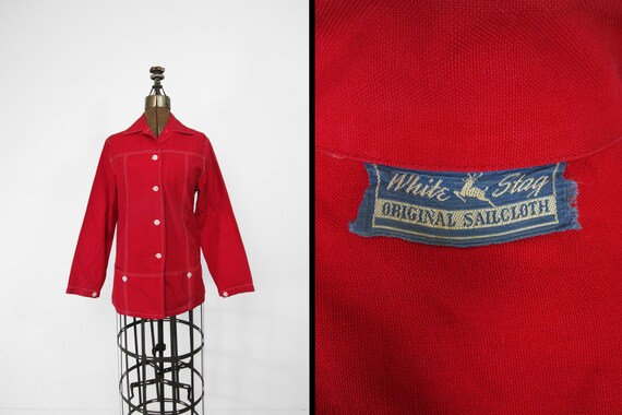 Vintage 50s Red Sailcloth Shirt Jacket White Stag
