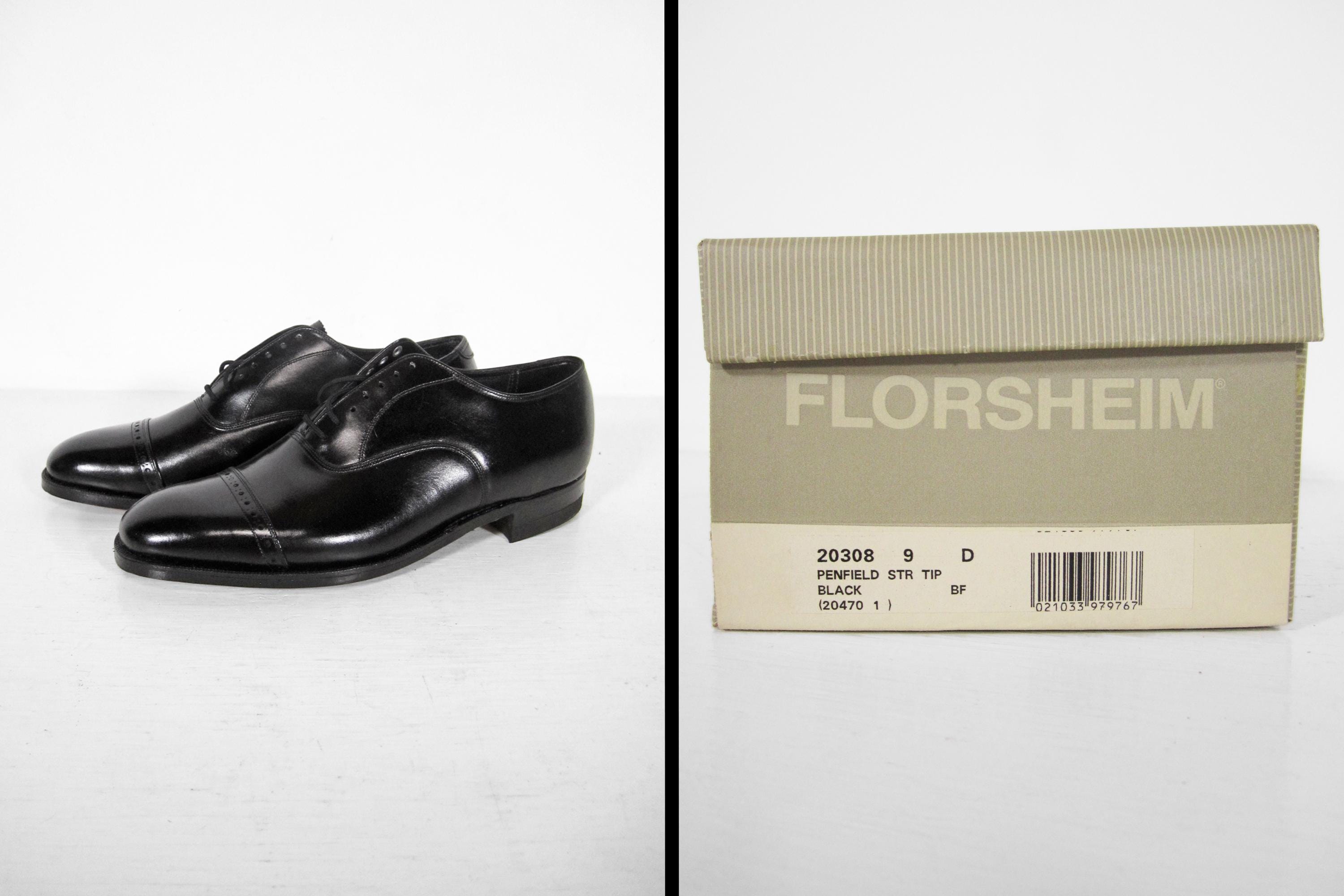 Vintage Florsheim Penfield Cap Toe Dress Shoes Black NOS Leather