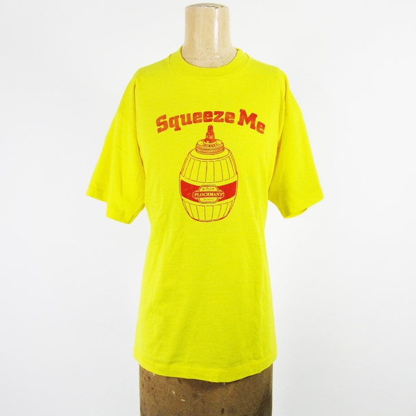 Vintage Plochman's Mustard T-shirt Yellow Squeeze Me Screen Stars Best - Large