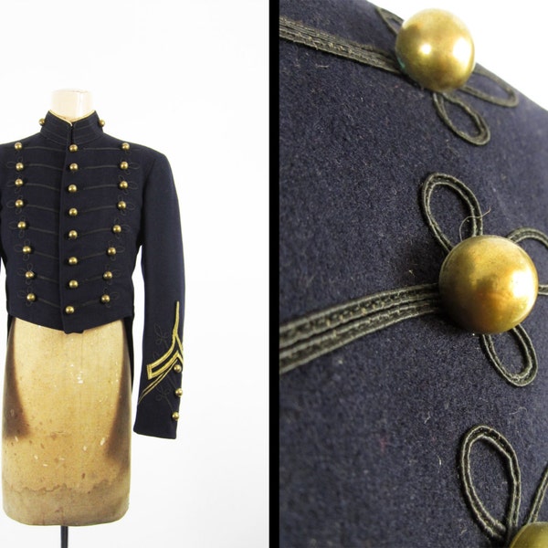 Vintage 1940s West Point Uniform Jacket Military Wool Long Tails and Brass Ball Buttons - 36