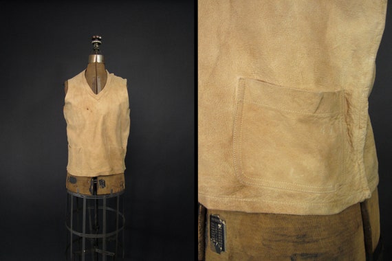 Vintage 30s Deerskin Vest Leather Pockets Women's