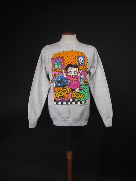 Vintage Betty Boop Sweatshirt 90s Grey Pullover - Size Large - Etsy