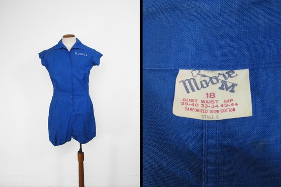 Vintage 60s Gym Suit Moore Blue Cotton Jumpsuit Ch