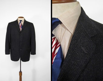 Vintage 50s Black Sportcoat Pinstripe Wool - Size 44 Long