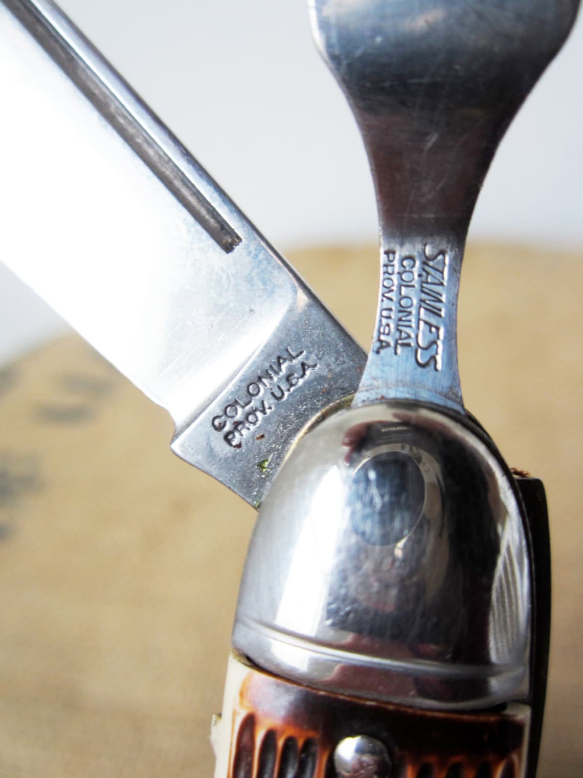 Vintage Camping Pocket Knife Fork and Spoon Colonial 1960s Etsy