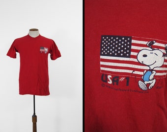 Vintage Snoopy USA #1 T-shirt Joe Cool Red Olympics Made in USA - Large