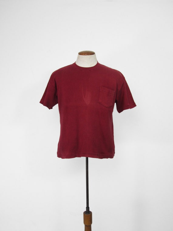 Vintage 50s Welgrume Pocket T-shirt Burgundy Cott… - image 2