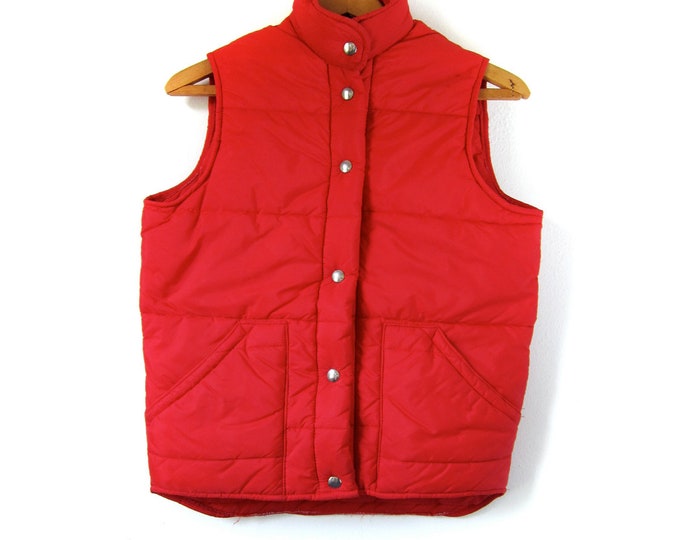 Red Puffy Vest Vintage 80s Snap Womens Small / Mens XS - Etsy
