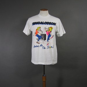 Vintage 80s Karaoke T-shirt Singalodeon NOS White Tee Made in USA Size Large image 2