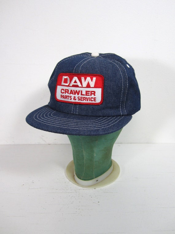 Vintage Denim Trucker Hat DAW Crawler Parts & Service NOS Snapback Cap