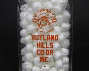 Vintage Rutland Hills Co-Op Milk Bottle Watertown NY Half Pint Pyroglaze