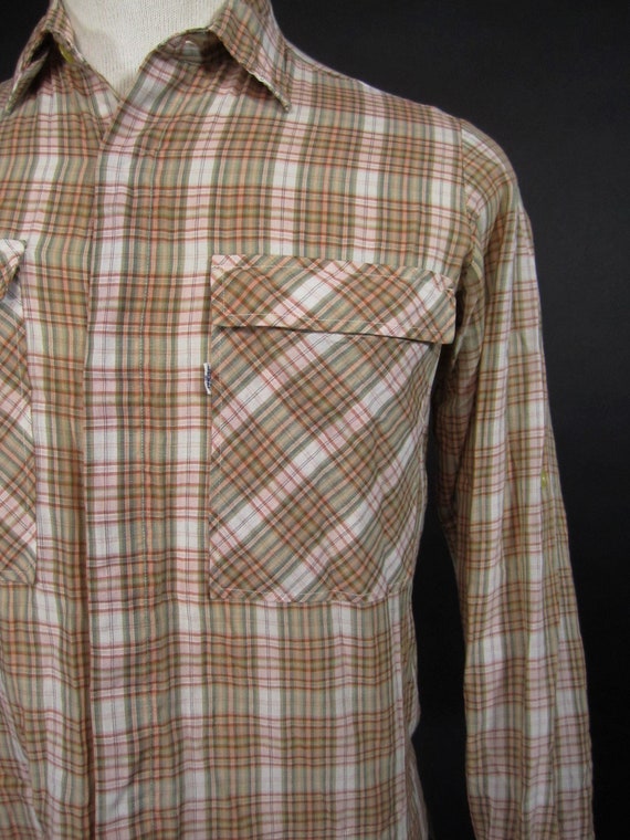 Vintage Levi's Fly Fishing Shirt 70s Green Orange… - image 3