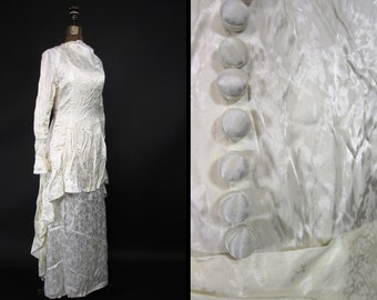 Vintage 30s Wedding Dress Art Deco Two Piece Ivory Silk Long Sleeve - Size Small