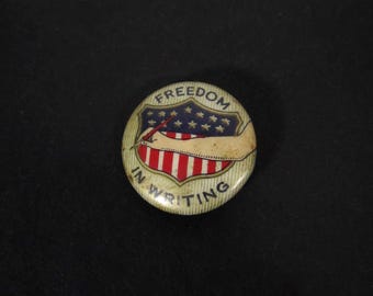 Antique Handwriting Pinback Button Zaner-Bloser Co Circa 1900s