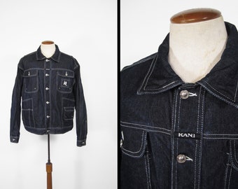 Vintage Karl Kani Denim Jacket 90s Hip Hop Dark Wash Denim - Size XXL