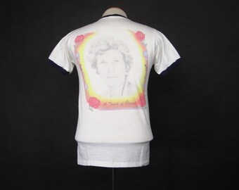 Vintage Dot Matrix T-shirt Computer Graphic Pixilated White Ringer - Small / Medium
