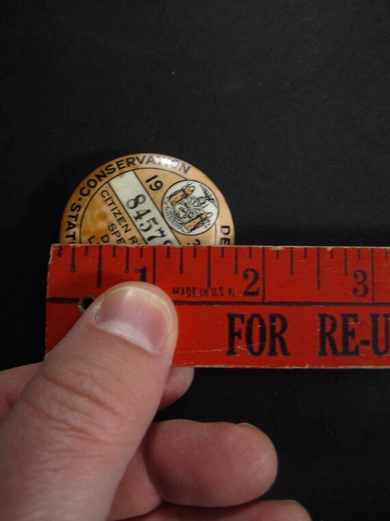 1935 New York Special Deer Hunting License Badge Pinb… Gem