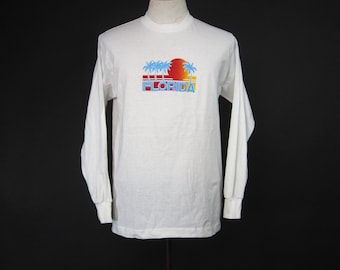 Vintage Florida Sunset Shirt Retro Long Sleeve Palm Tree Made in USA - Large