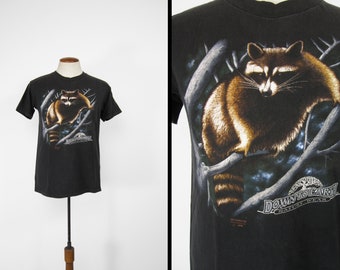 Vintage Harley Raccoon T-shirt 3D Emblem Down To Earth Nature Wear - Medium