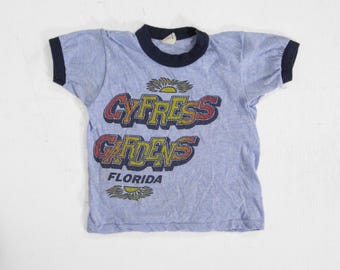 Vintage Cypress Gardens T-shirt Florida Kid's Ringer Graphic Tee - Youth Size 6 - 8