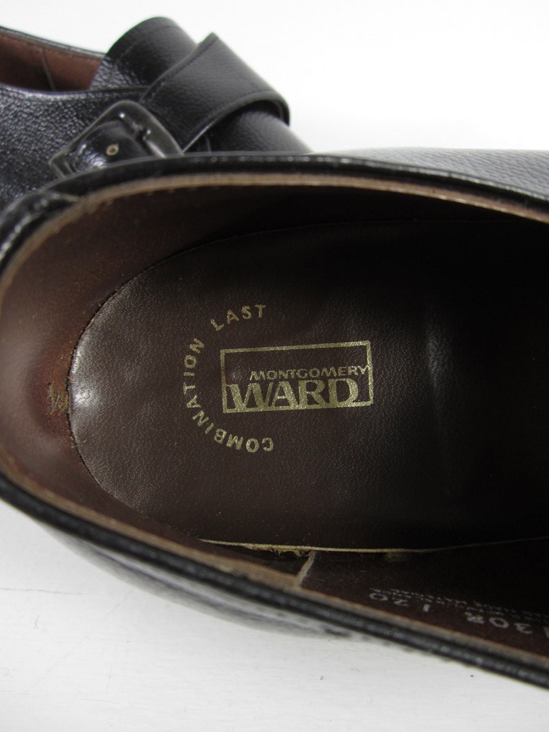 Vintage Monk Strap Shoes NOS Black Leather Montgomery Ward Size 9 E image 5